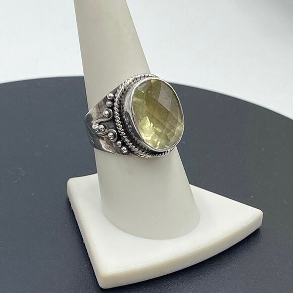 Sterling Silver Faceted Oval Citrine November Cocktail Statement Ring Sz 8.75 - Picture 1 of 8